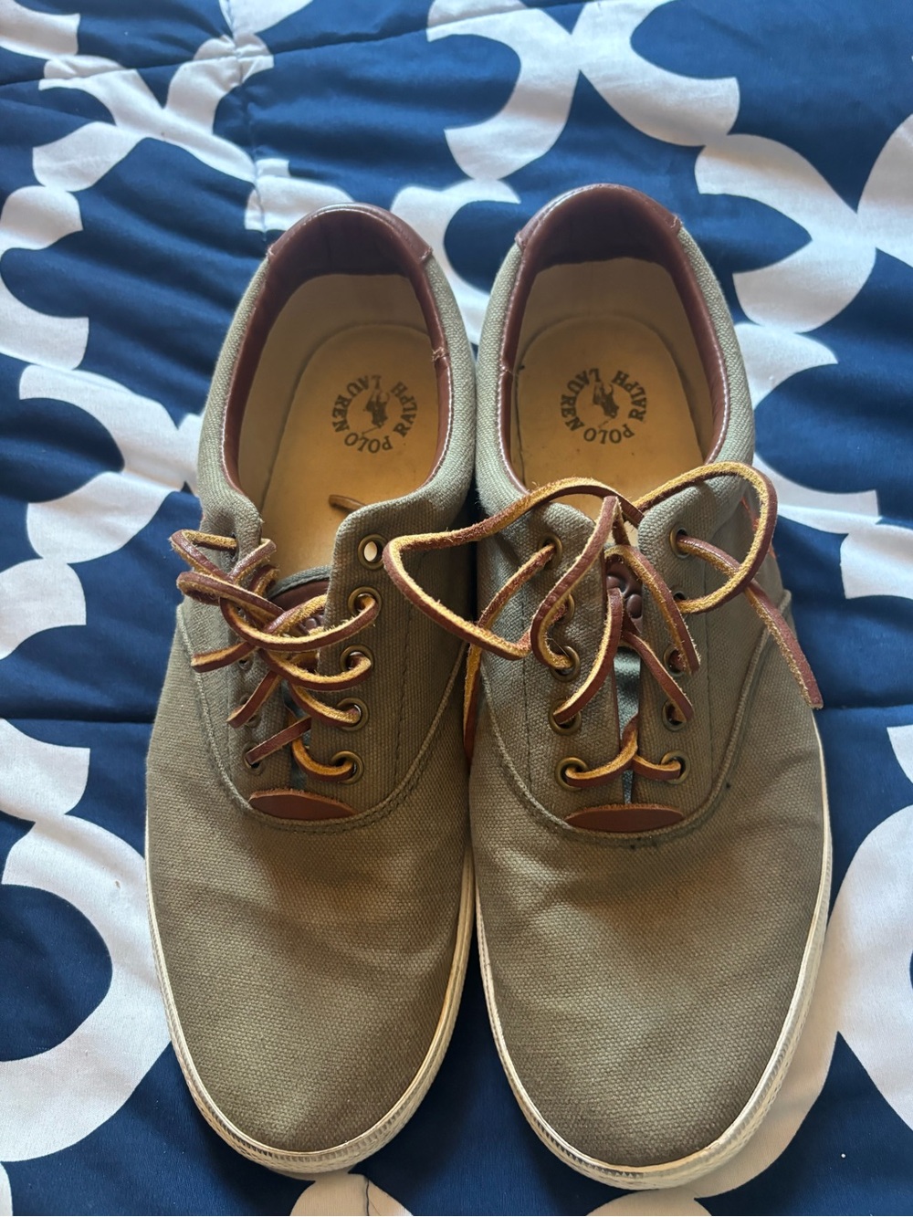 Polo by Ralph Lauren Vaughn Olive Canvas Sneakers with Brown Trim